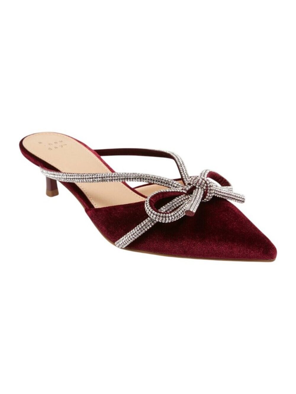 A New Day Womens Gwen Rhinestone Bow Heels Velvet 94656740 Burgundy Red 8.5M - Picture 9 of 9